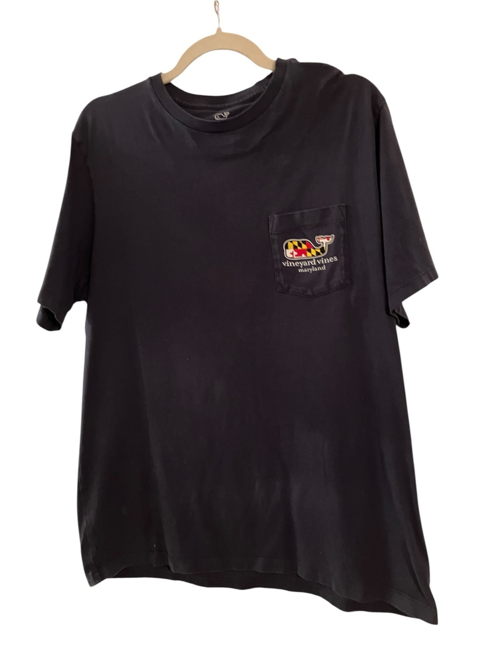 Vineyard Vines Black Short Sleeve Pocket Tee with Maryland Flag Logo